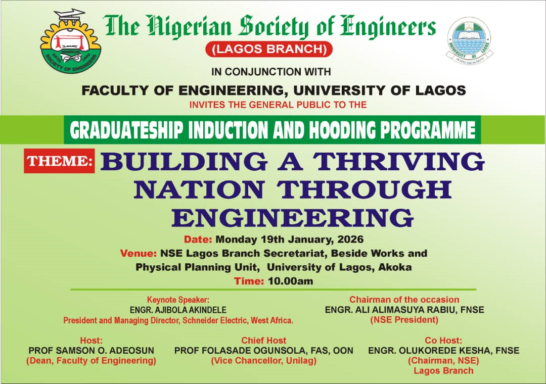 NSE Lagos Branch and UNILAG Faculty of Engineering Host Graduateship Induction and Hooding Ceremony